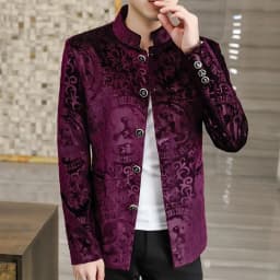 Pánský sametový blazer slim fit elegantní společenský oblek podzim/zima černý - náhled 6