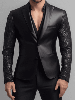 Pánský slim fit oblek z umělé kůže - elegantní smoking na svatbu a společenské akce - náhled 2