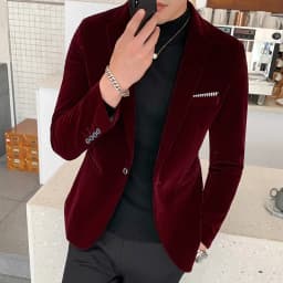 Pánské sametové sako bordó - elegantní svatební oblek pro společenské události vel. XS-5XL - náhled 3
