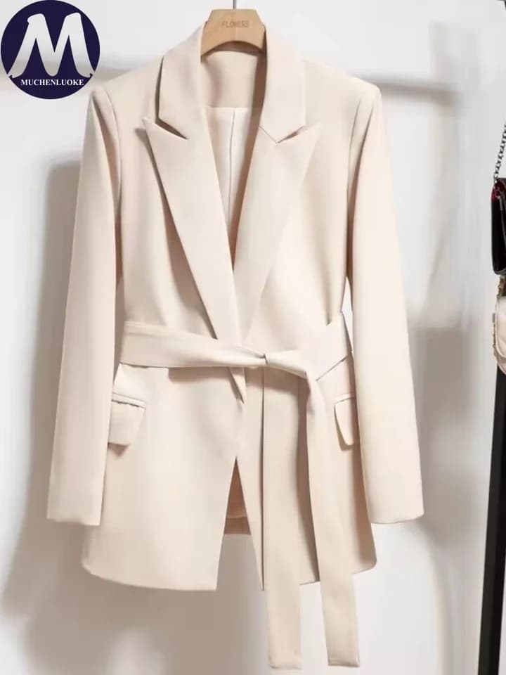 Dámský elegantní blazer s krajkovými rukávy - módní jarní/podzimní kancelářský top