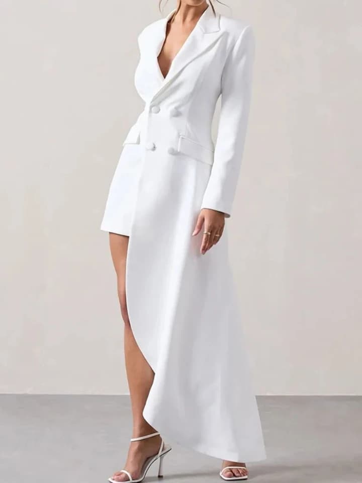 Dámské sako černobílé moderní elegantní kancelářský styl s kapsami a nízkým límcem