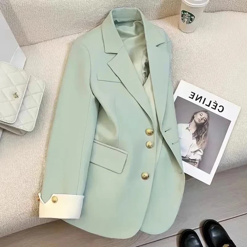 Dámské sako jarní/podzimní elegantní volnočasový blazer módní slim fit černý