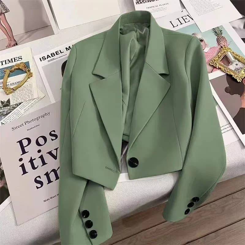 Dámské elegantní sako módní jarní podzimní dlouhý rukáv kancelářský styl béžové