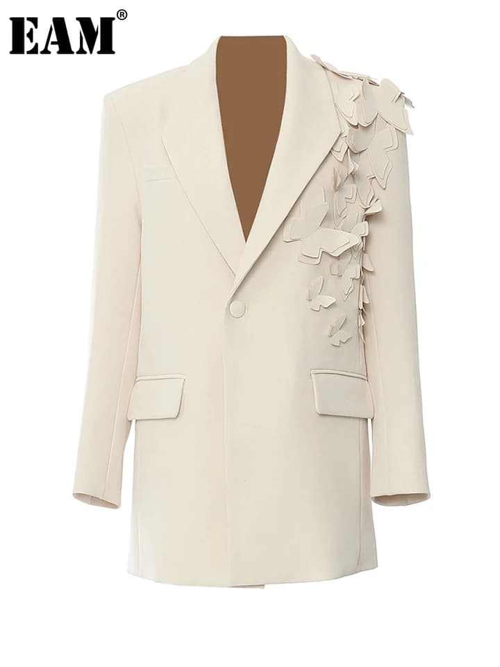 Dámský elegantní sako motýl volný střih jarní podzimní svetr béžový XL