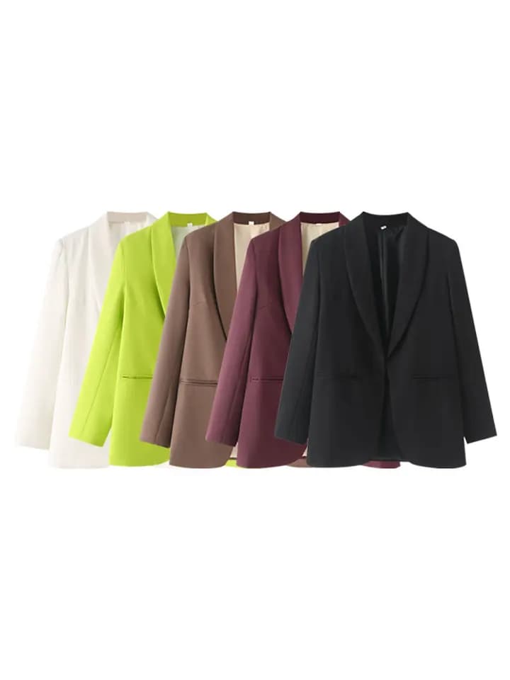 Dámský elegantní blazer s dlouhým rukávem - stylový kancelářský kabát s kapsami, módní dámské sako