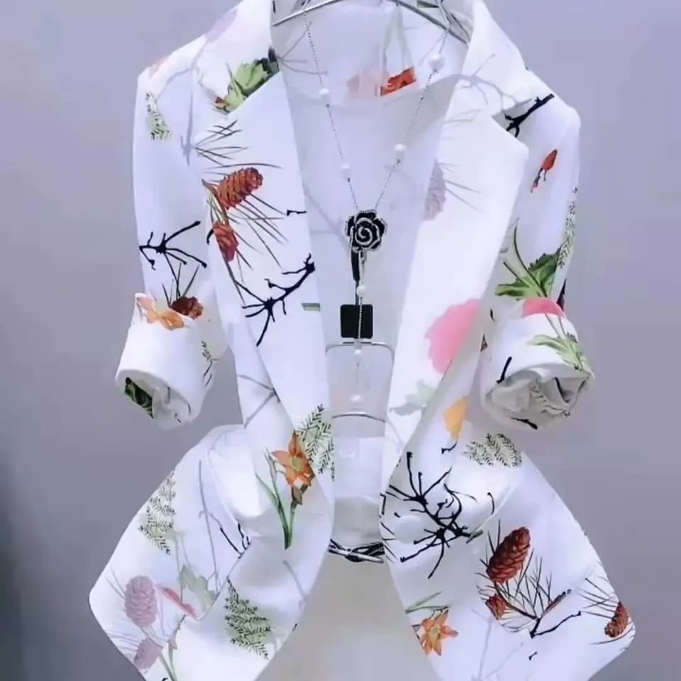 Dámská jarní bunda s potiskem - tenké sako na léto, elegantní slim fit kabátek