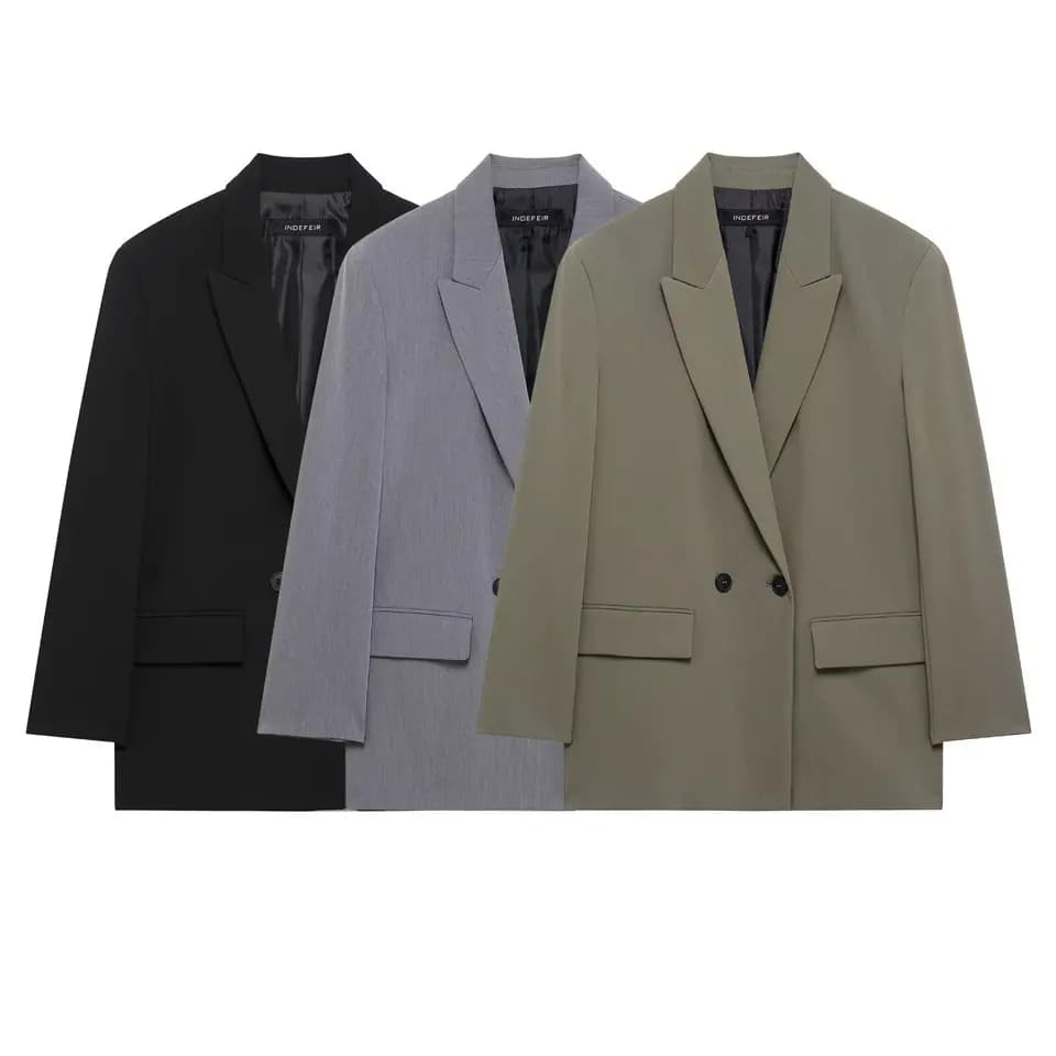 Dámský elegantní blazer s dvouřadým zapínáním - módní kancelářský kabátek slim fit