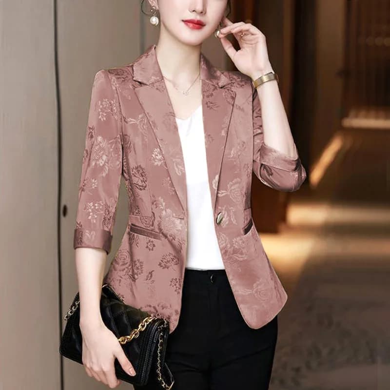 Elegantní dámské sako slim fit, jednobarevné, jarní/letní kancelářský styl, kapsy, moderní móda 2023