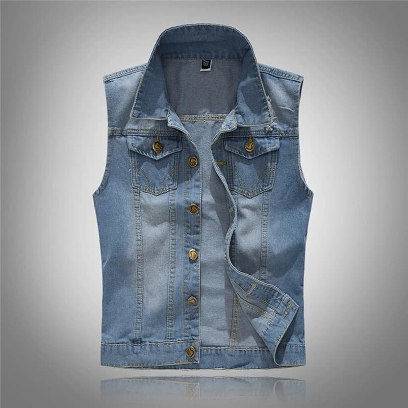 Pánská riflová vesta bez rukávů vintage střih módní streetwear džínová bunda vel. XS-6XL