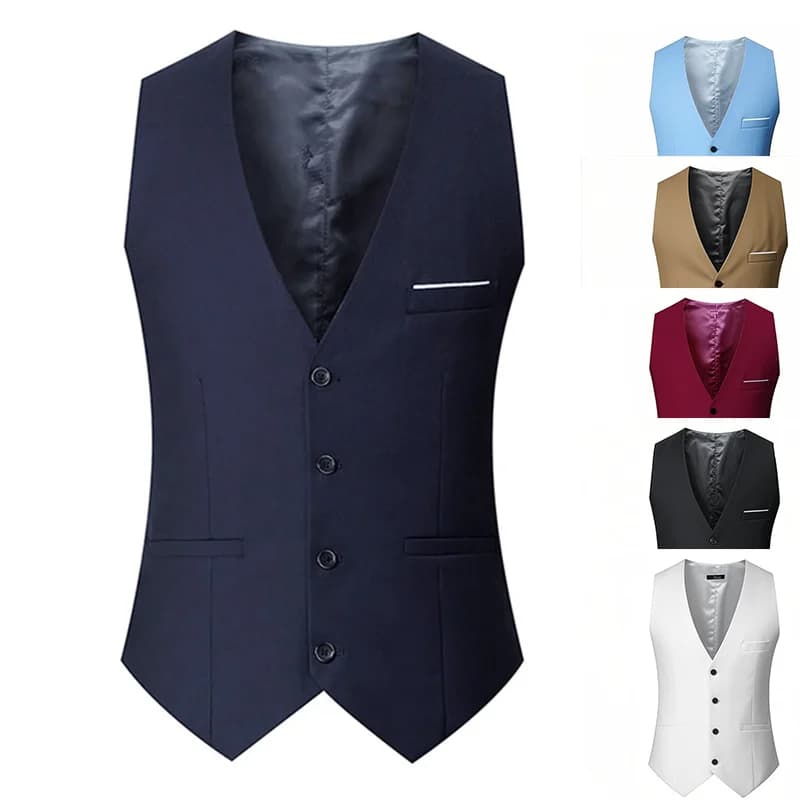 Pánská vesta slim fit společenská elegantní jednobarevná svatební oblek M-7XL
