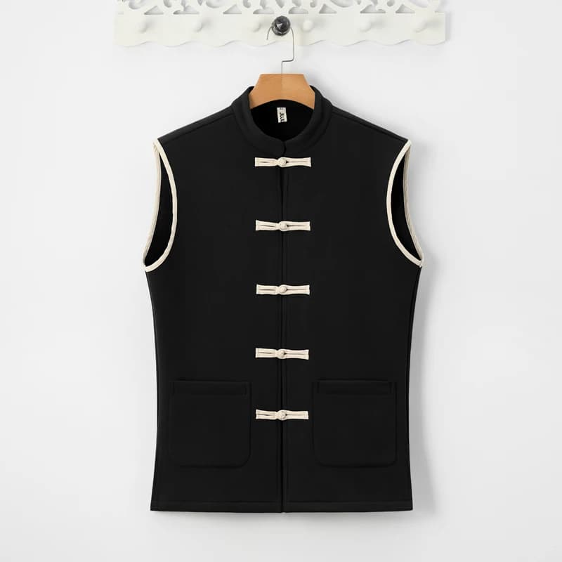 Tradiční pánská vesta z bavlny a lnu - teplá prošívaná vesta ve stylu čínské kultury