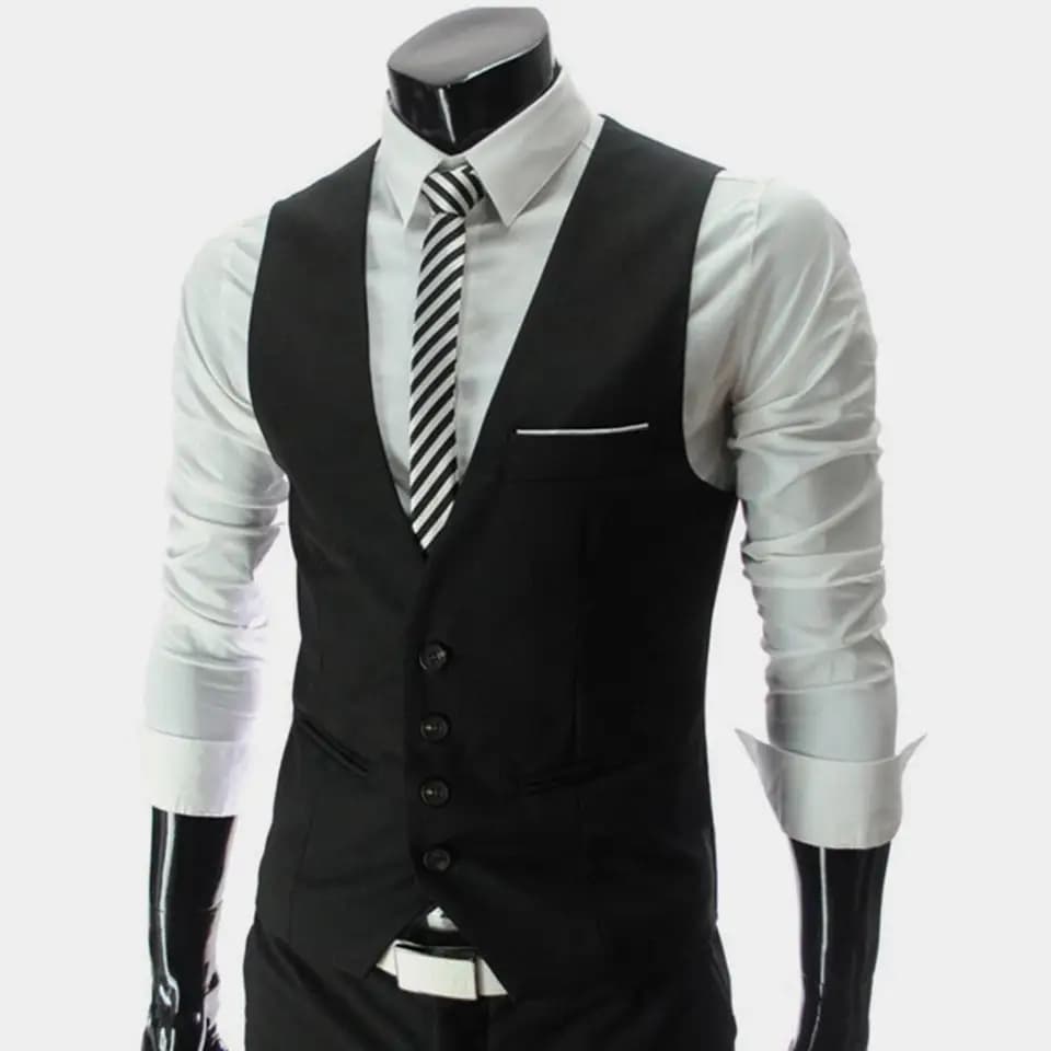 Pánská elegantní vesta slim fit formální oblek společenské oblečení černá