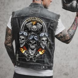 Pánská džínová vesta s motivem lebky - módní streetwear pro volný čas - náhled 3