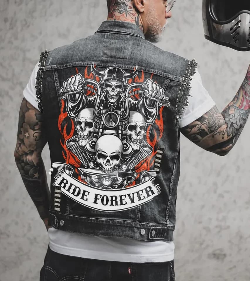 Pánská džínová vesta s motivem lebky - módní streetwear pro volný čas