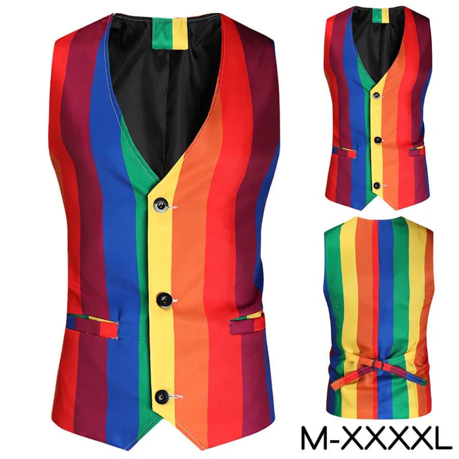 Pánská módní vesta proužkatá slim fit společenský oděv elegantní styl