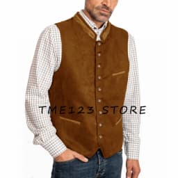 Pánská semišová vesta béžová elegantní slim fit společenské oblečení casual styl - náhled 5