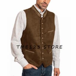 Pánská semišová vesta béžová elegantní slim fit společenské oblečení casual styl - náhled 6