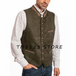 Pánská semišová vesta béžová elegantní slim fit společenské oblečení casual styl - náhled 2