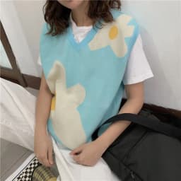 Pletená vesta unisex - stylový svetr bez rukávů Y2K módní trend oversize střih - náhled 5