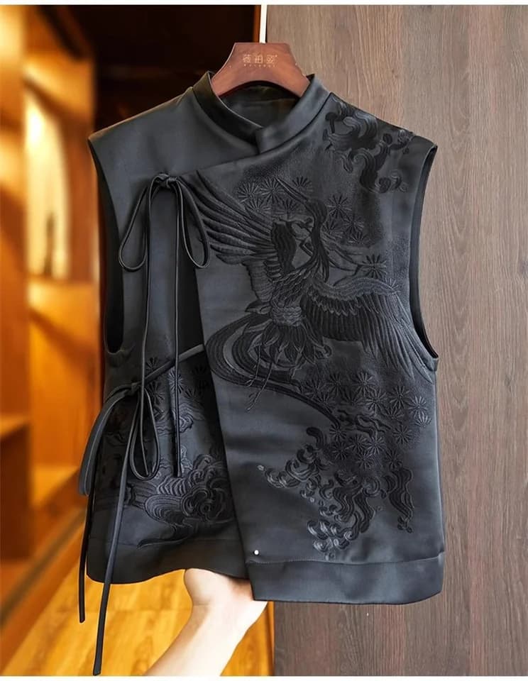 Dámská módní vesta s tradiční výšivkou elegantní střih vrstvený styl S-XL