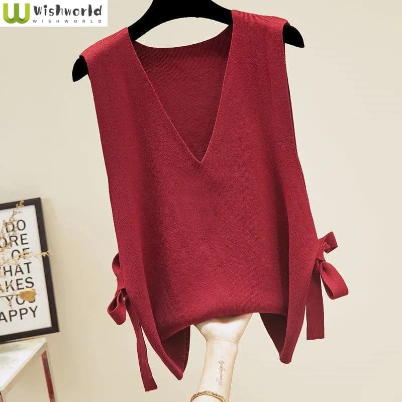 Dámská pletená vesta volný střih módní elegantní svetr bez rukávů jarní podzimní top