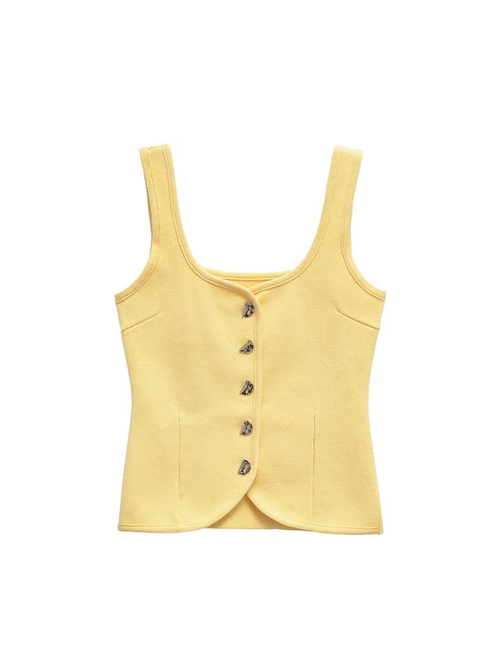 Dámská pletená vesta s kovovými knoflíky - elegantní svetr s širokými ramínky a módním střihem