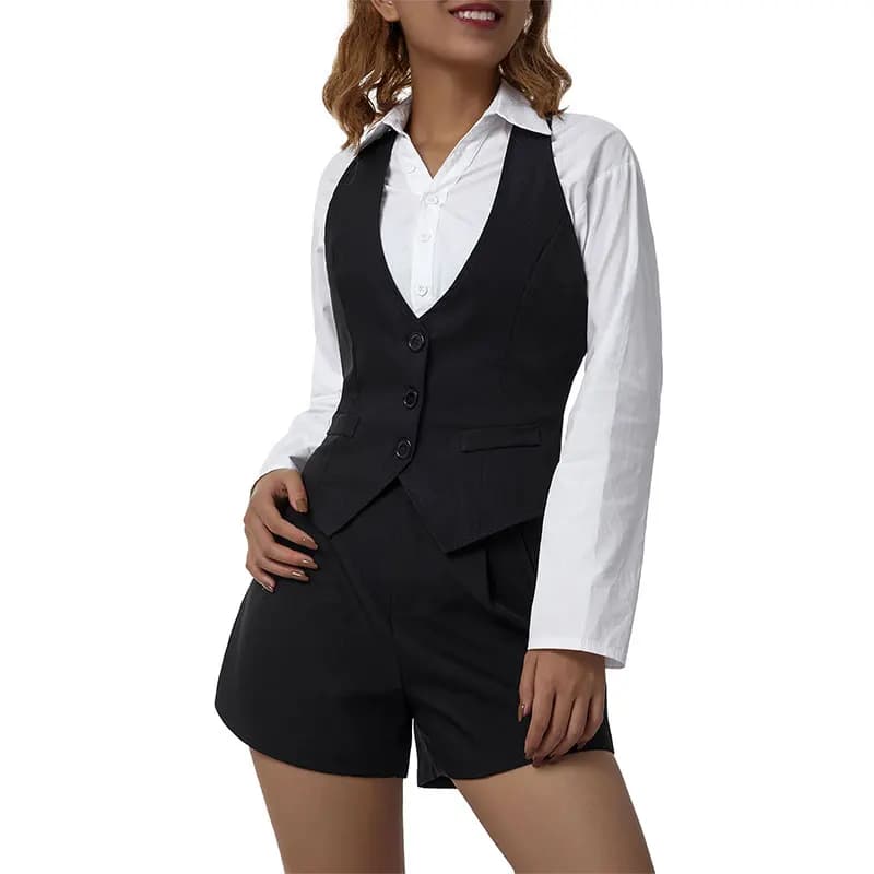 Dámská vesta Plus Size černá – elegantní pracovní móda, štíhlý střih, jarní trend kancelář