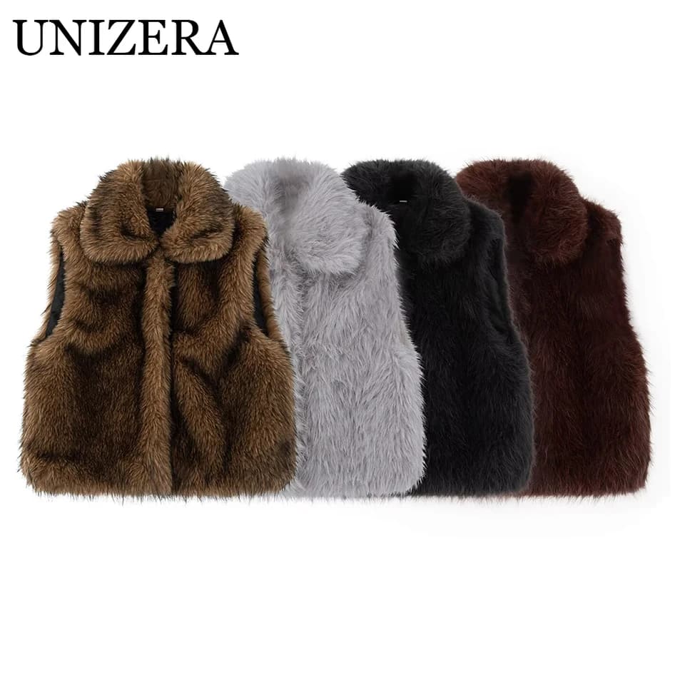 Dámská zimní vesta s límcem a umělou kožešinou - elegantní módní vrstvený outfit