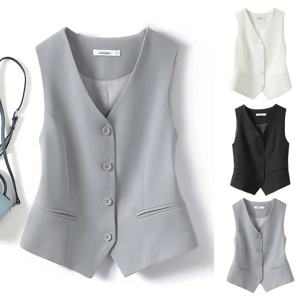 Dámská vesta volný střih elegantní kancelářský outfit jednobarevná módní cardigan