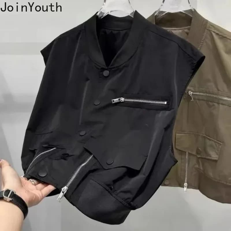 Dámská módní vesta s krátkým střihem - stylový prošívaný top se zipem, elegantní crop design