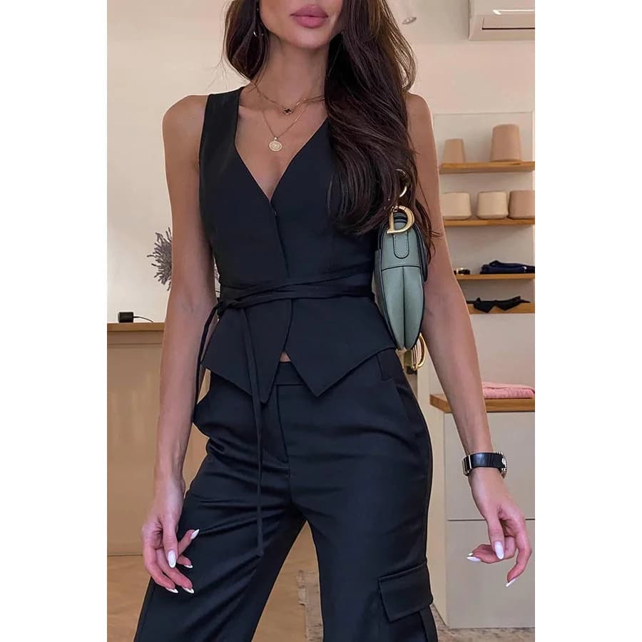 Dámská elegantní vesta v klasickém střihu - módní kancelářský outfit, béžová S-XL