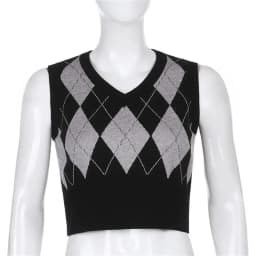 Dámská elegantní pletená vesta károvaný vzor retro styl volnočasový top - náhled 5