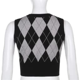 Dámská elegantní pletená vesta károvaný vzor retro styl volnočasový top - náhled 7