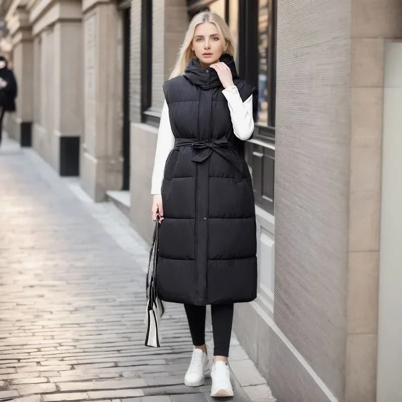 Dámská prošívaná vesta bez rukávů - elegantní zimní kabátek do chladného počasí, béžová, S-2XL
