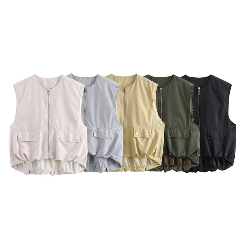 Dámská vesta s kapsami a zipem - stylový retro top bez rukávů v elegantním střihu