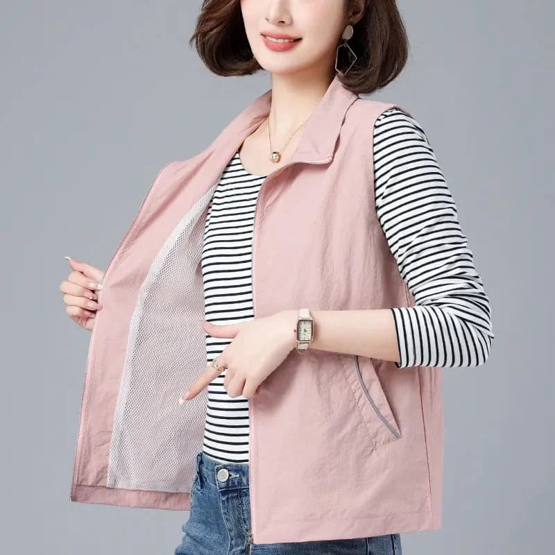 Dámská jarní vesta v módním designu - lehká prošívaná casual bunda bez rukávů S-XL