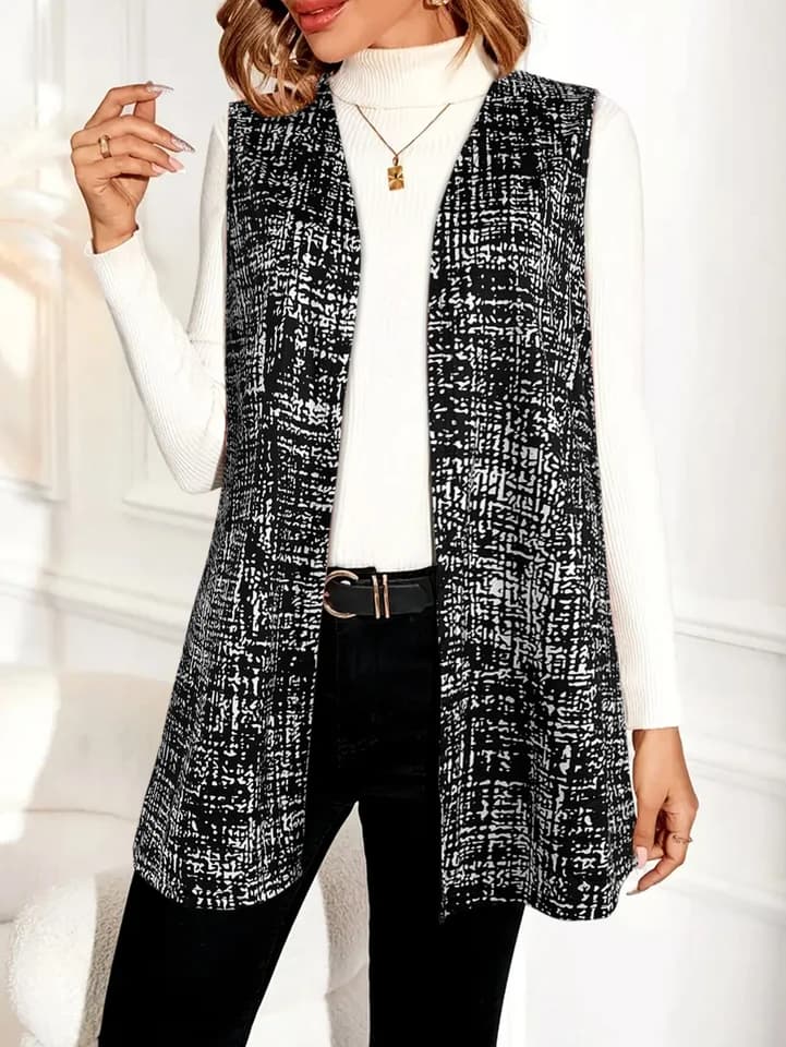Dámská módní vesta bez rukávů s geometrickým vzorem - stylový lehký kardigan do každého ročního období