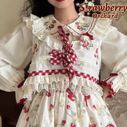 Dámská roztomilá krajková vesta s výšivkou jahody, gotický lolita styl, módní dámský top - náhled 3