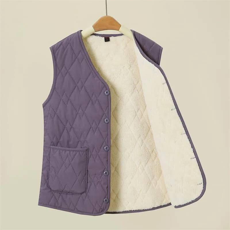 Dámská fleecová vesta bez rukávů zimní prošívaná bunda módní jednobarevná S-XL