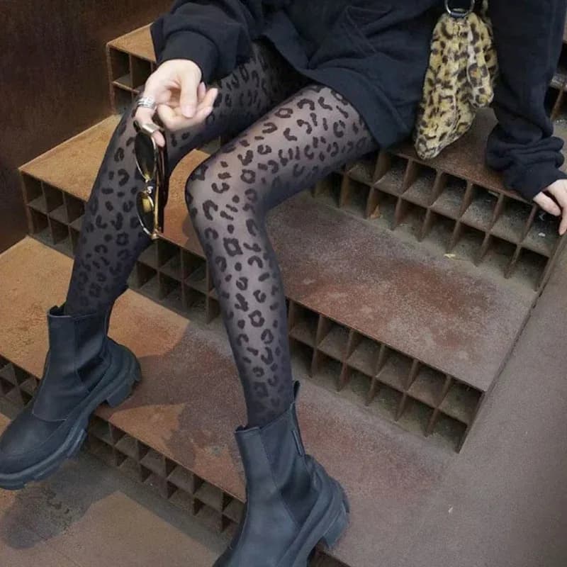 Dámské průsvitné punčochové kalhoty leopardí vzor sexy elegantní módní doplněk