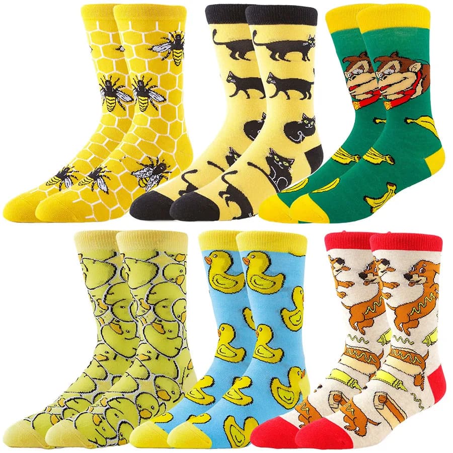 Módní bavlněné ponožky unisex - kreativní design, pohodlné, sportovní styl, veselé vzory