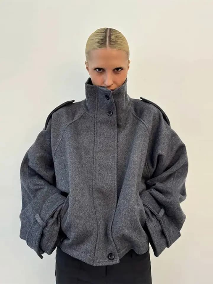 Dámská vintage bunda s límcem - elegantní podzimní kabátek v módním stylu kancelář & street wear