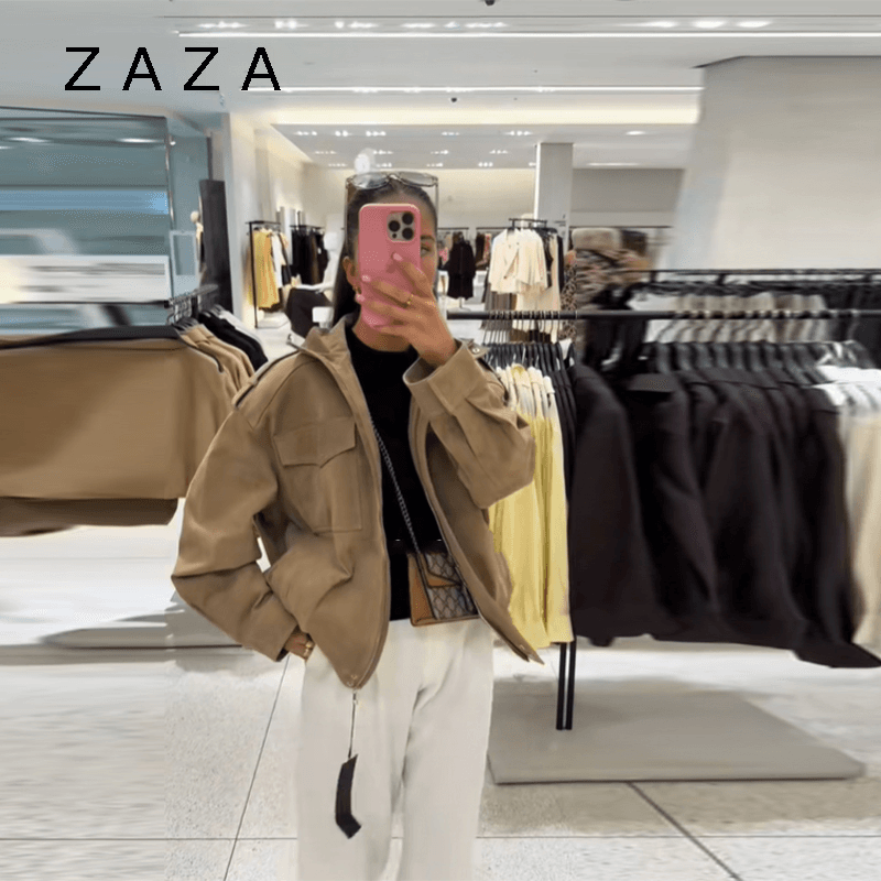 Dámská semišová bunda v elegantním střihu - moderní stylový kabát se zipem a kapsami