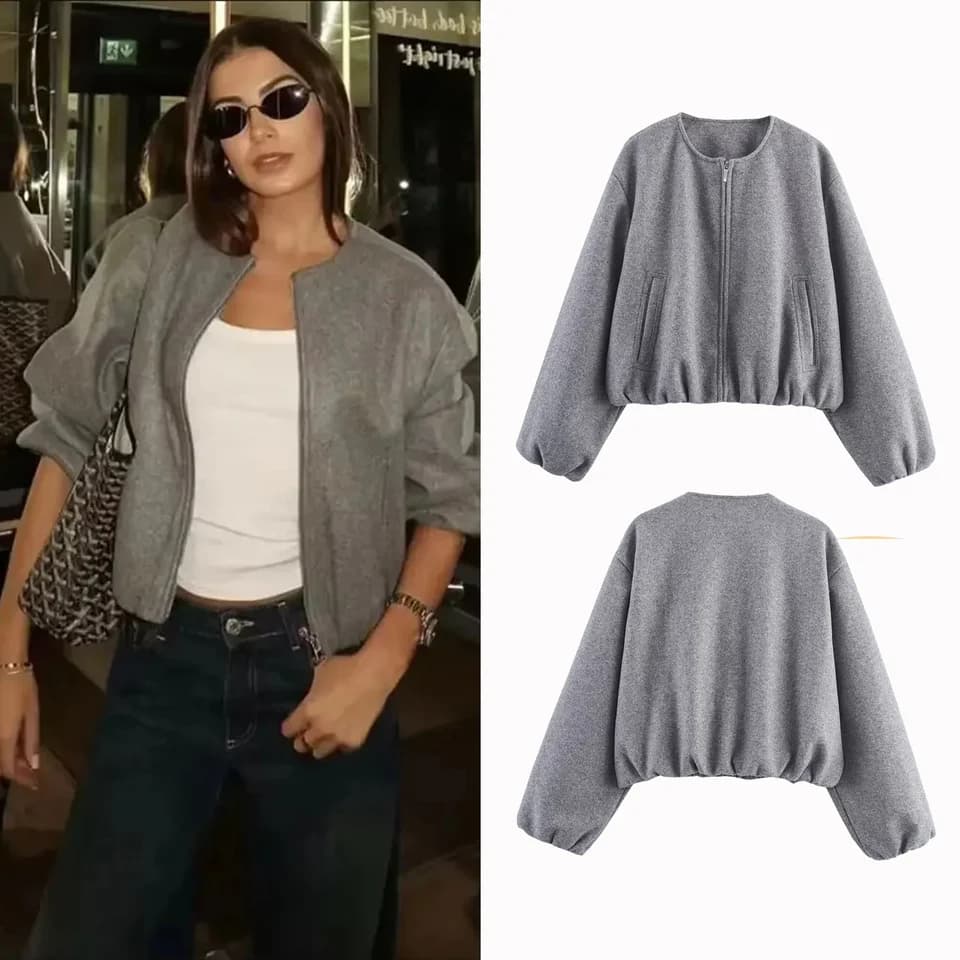 Dámská zimní bunda krátký střih retro styl elastický lem zip prošívaná