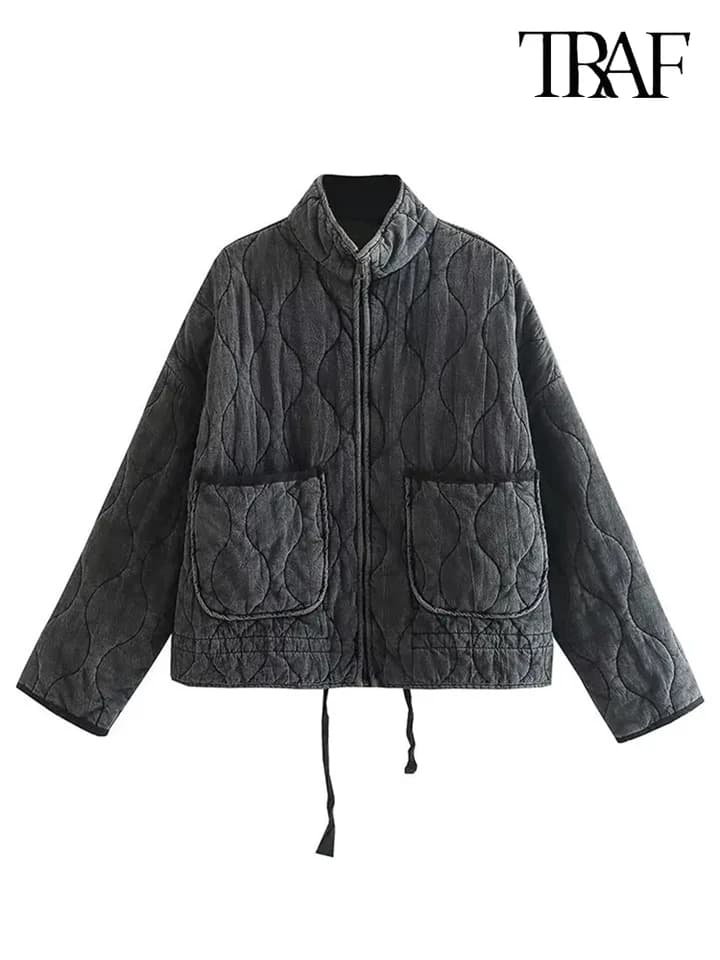 Dámská zimní bunda - elegantní prošívaný kabát v retro stylu, béžová tepelná bunda s límcem