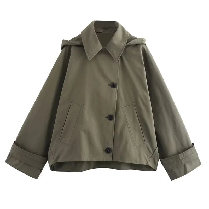 Dámská volnočasová bunda army zelená s kapucí - jarní podzimní sportovní kabát oversize