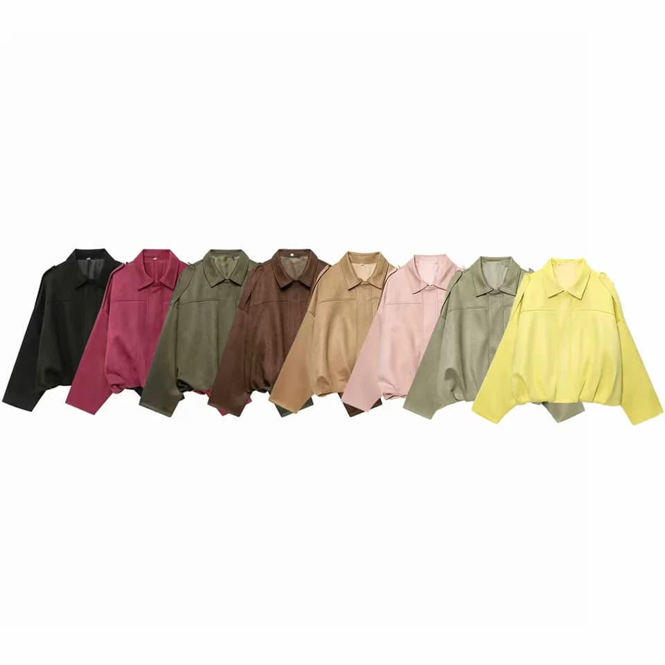 Dámská módní bunda v semišovém stylu - elegantní volnočasový kabát s límcem na zip