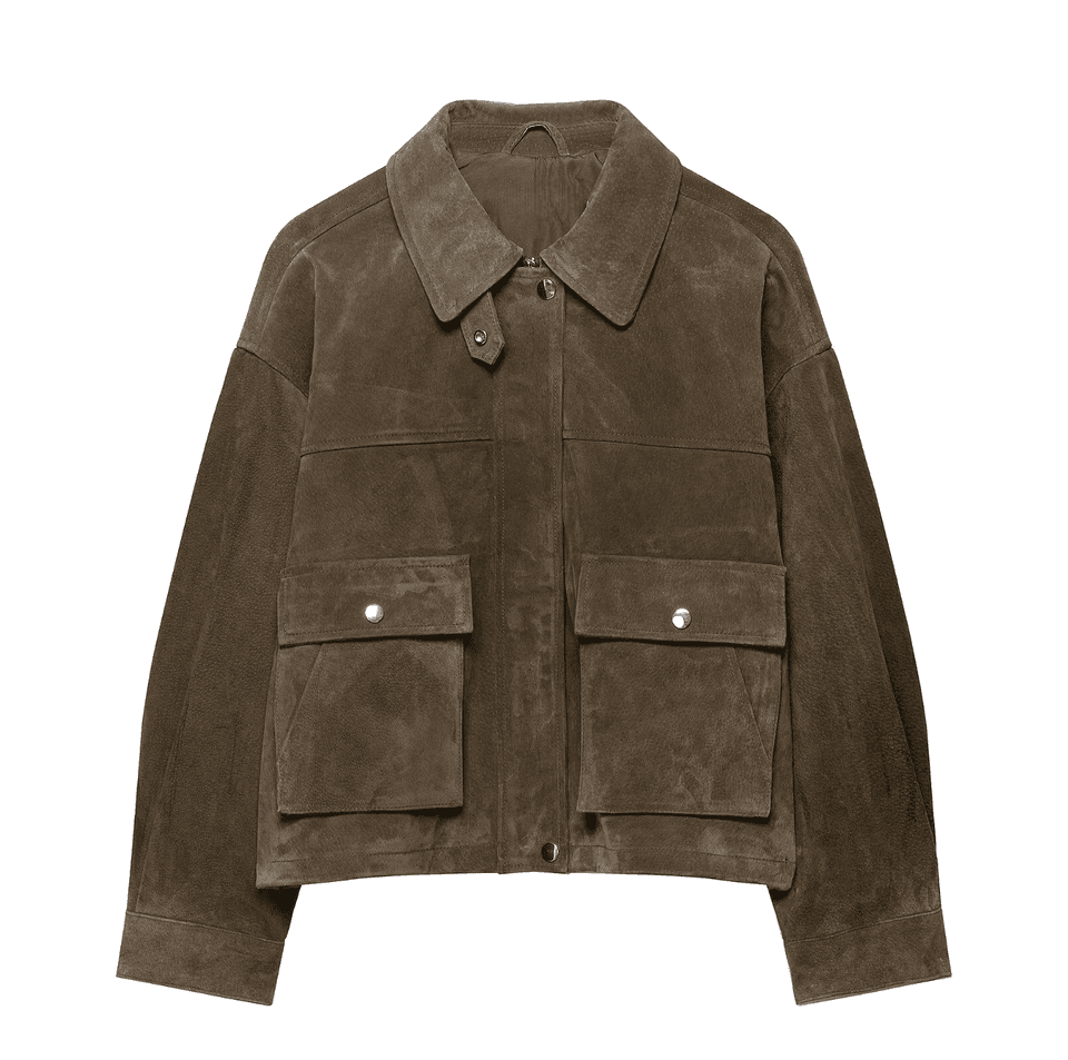 Dámská podzimní kožená bunda volný střih elegantní prošívaná kabát v khaki barvě