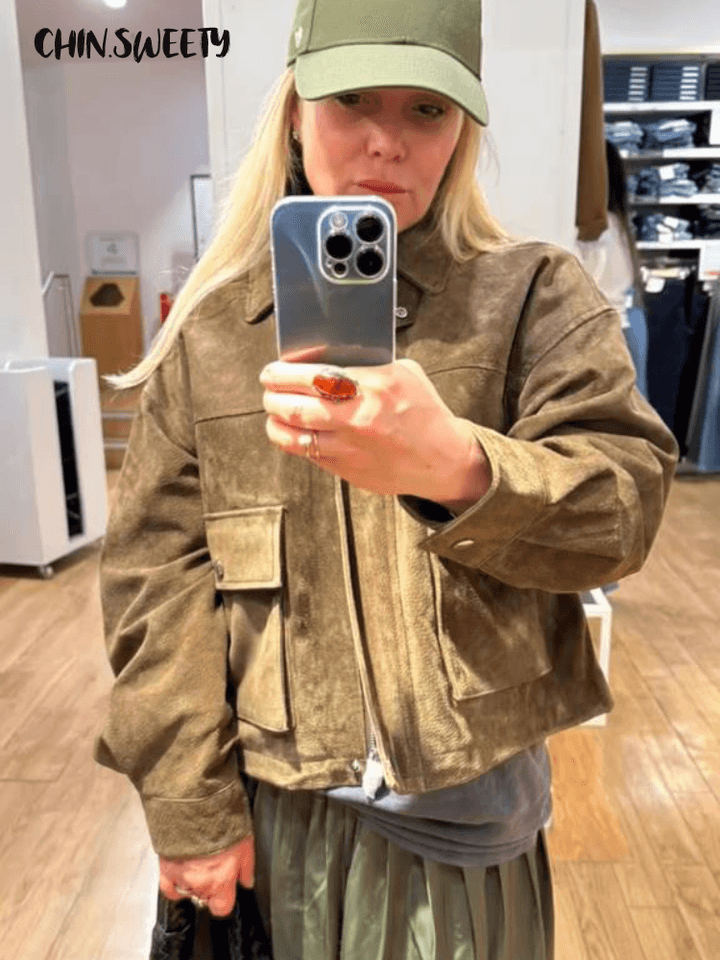 Dámská kožená bomber bunda černá slim fit elegantní jarní/podzimní sportovní styl M-XL