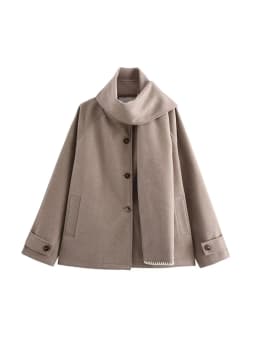Dámský hnědý podzimní kabát vlněný volný střih elegantní trenčkot s kapsami - náhled 3